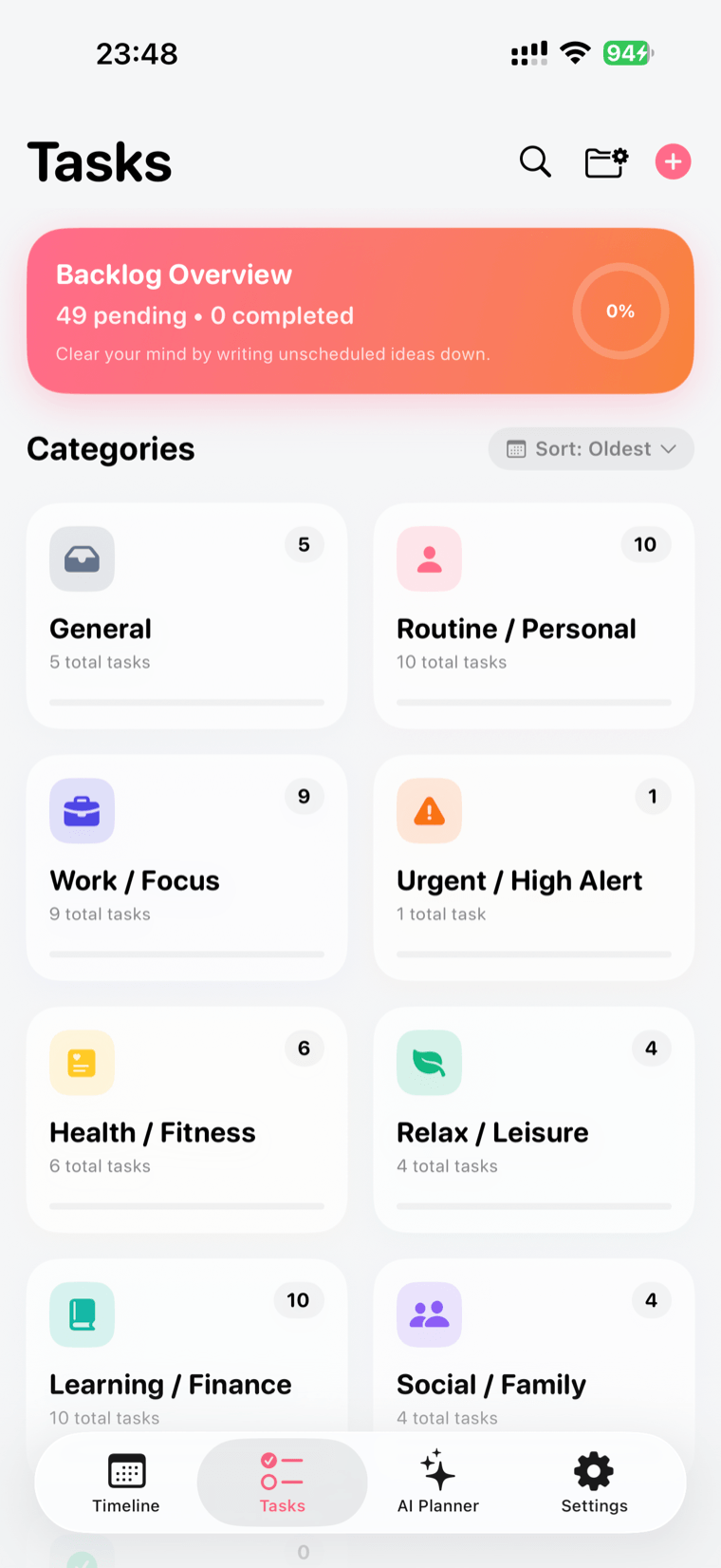 Kahya task backlog grouped by category