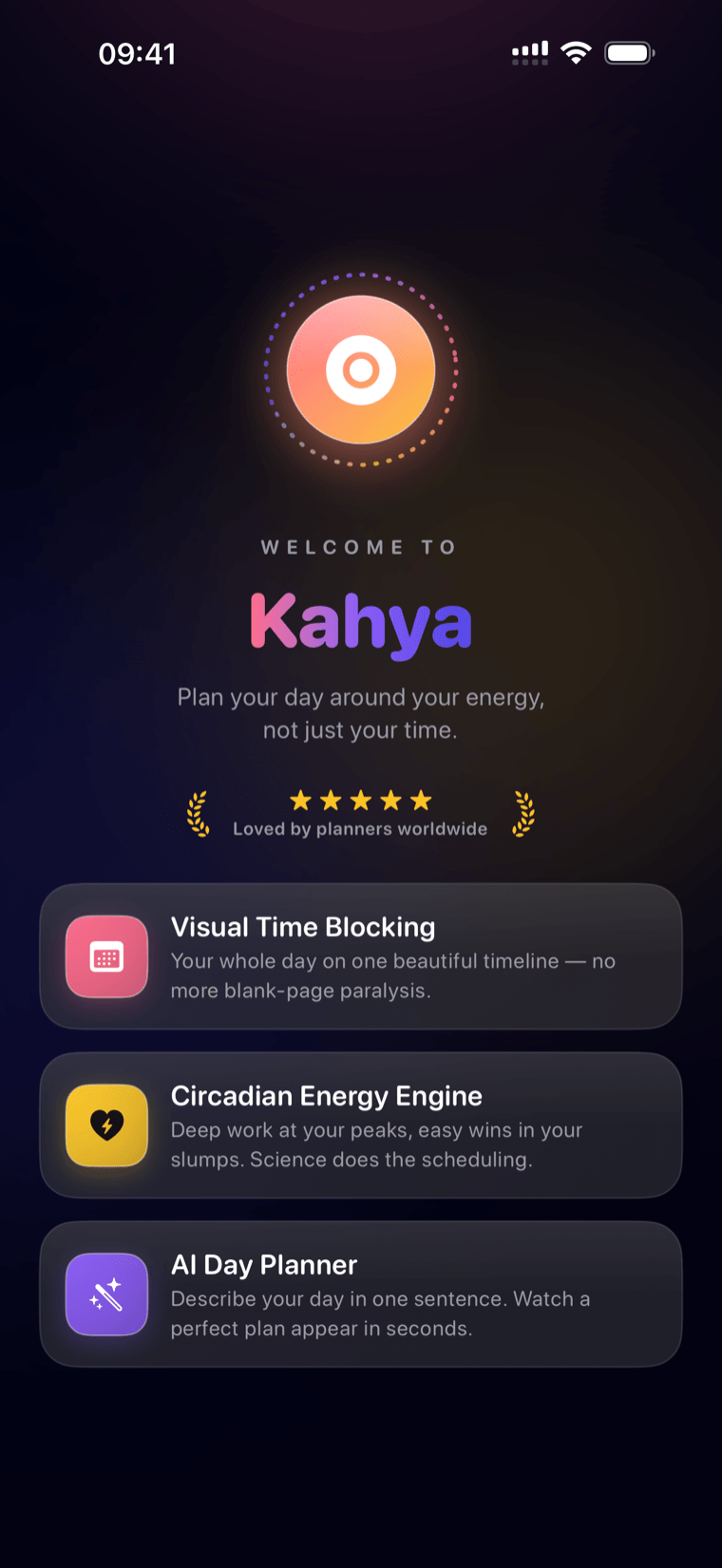 Kahya welcome screen on iPhone